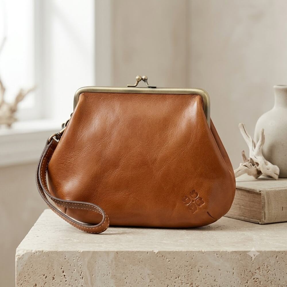 Patricia Nash Savena Kiss-Lock Wristlet - Tan Burnished Leather